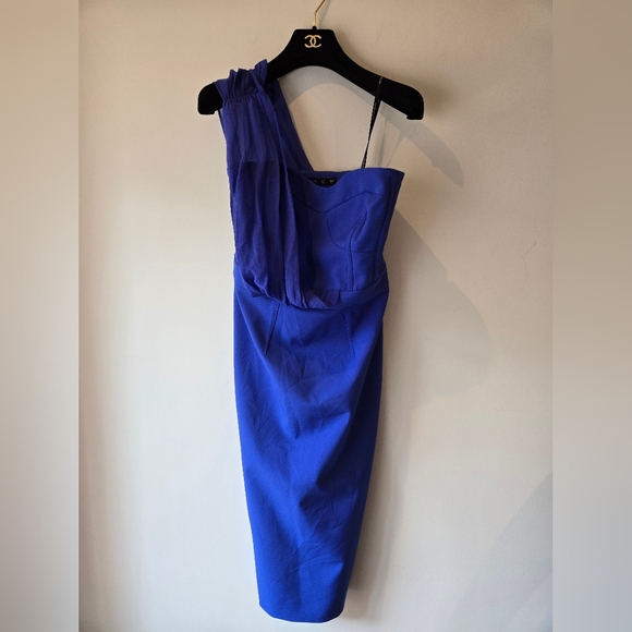 Karen Millen Blue Asymmetrical One-Shoulder Cocktail Dress Size 6 - Picture 5 of 13